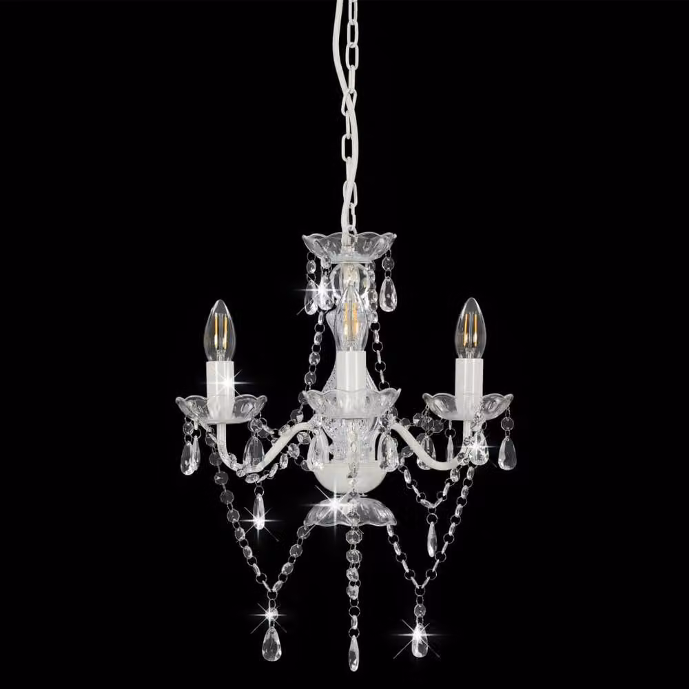 Berkfield Home Round White Chandelier with Beads and 3 x E14 Sockets – 2
