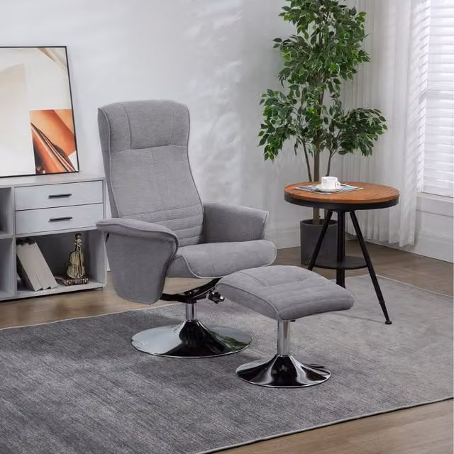 HOMCOM Velvet Upholstered Swivel Recliner Armchair with Ottoman in Beige and Grey