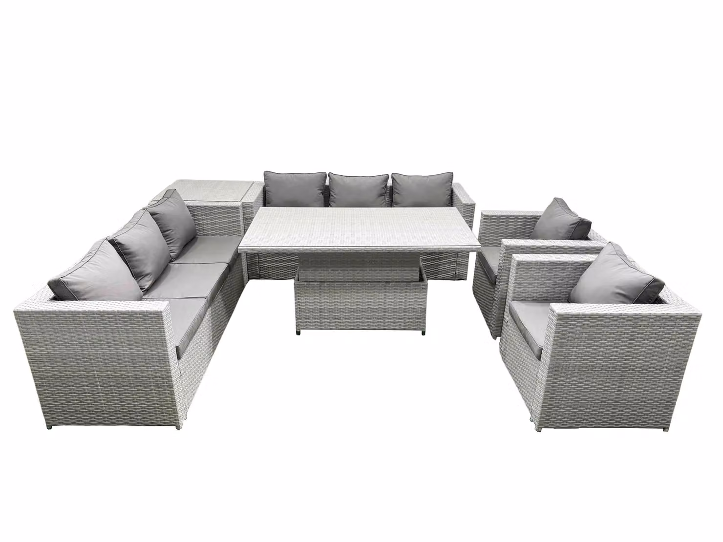 Fimous Rattan Garden Furniture Set in Grey with Height Adjustable Dining Table, 3-Seater Sofa, Armchairs and Coffee Table – 2