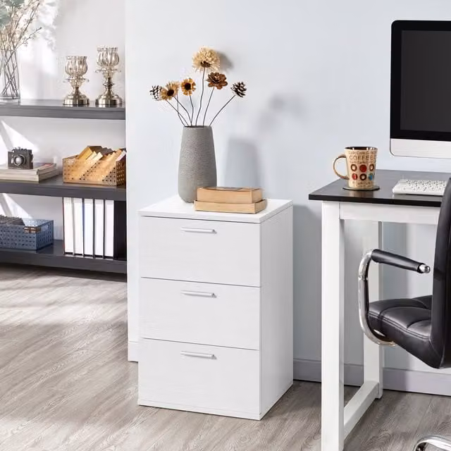 Yaheetech Minimalist 3-Drawer Bedside Table in White with Metal Handles