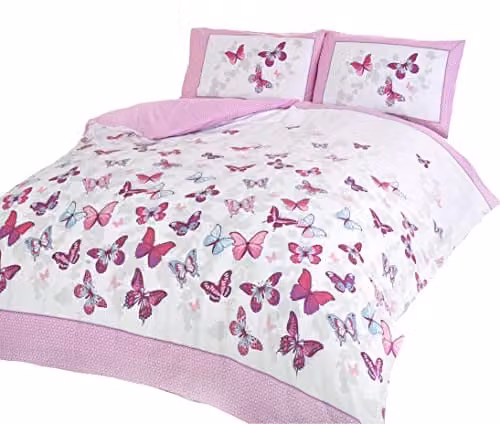 Rapport Home Pink Butterfly Reversible Polycotton Duvet Cover Set with 2 Pillowcases, W/D/H: 230 x 220 x 180 cm