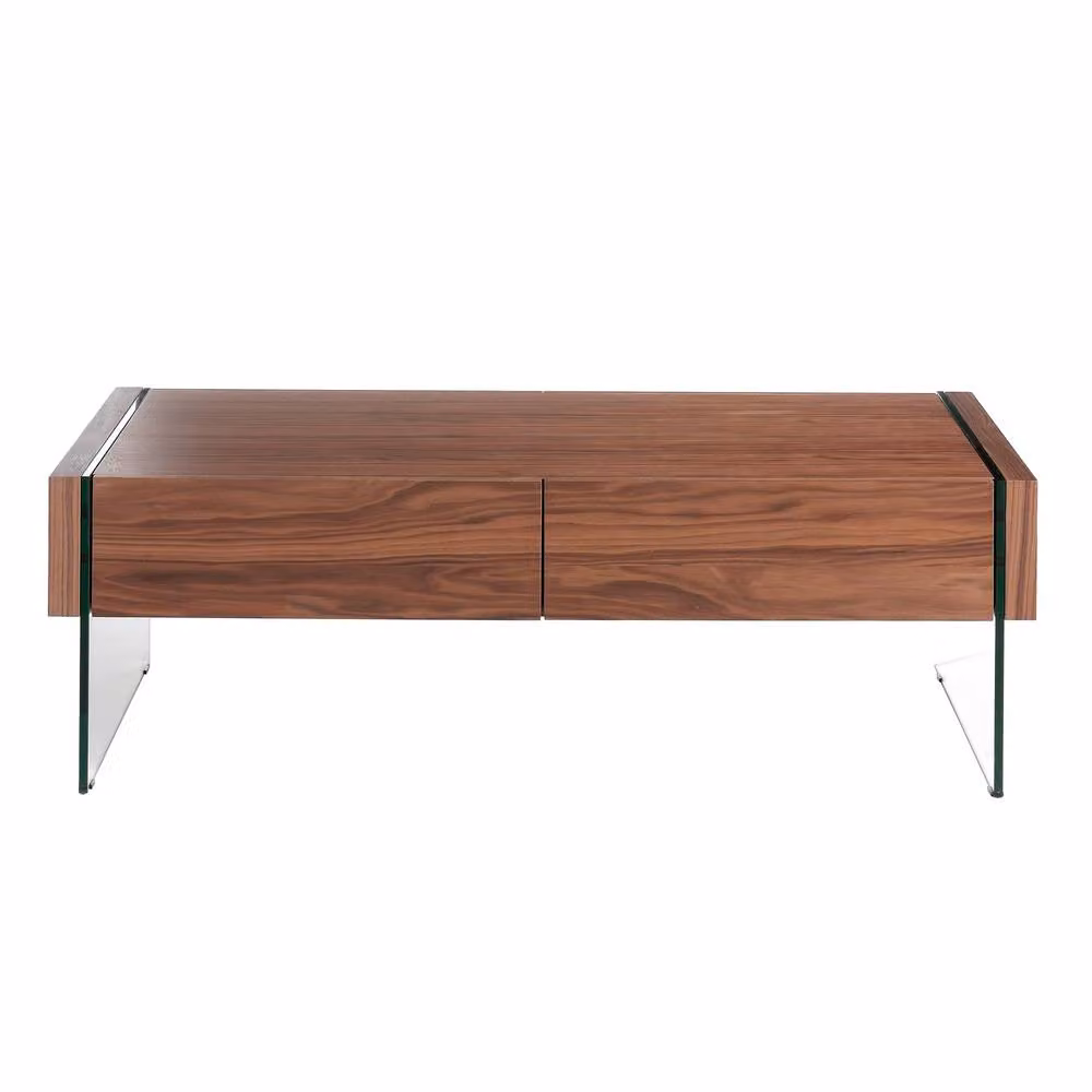 Angel Cerda Walnut Veneer Rectangular Coffee Table in Brown with Tempered Glass, W: 127 cm, D: 59 cm, H: 41 cm – 2