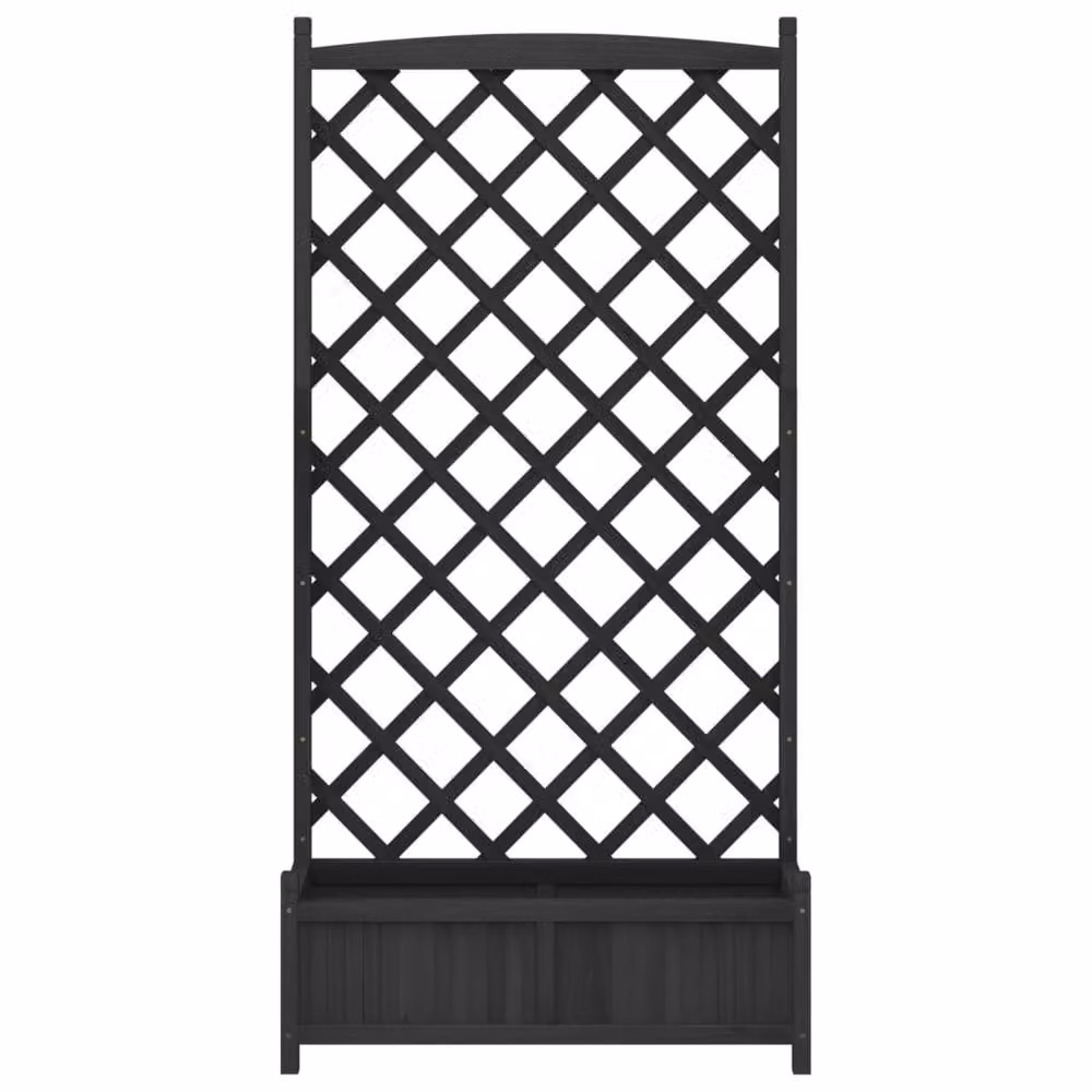 Berkfield Home Black Solid Wood Fir Planter with Trellis – 3