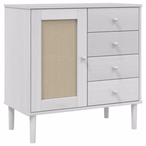 vidaXL SENJA Sideboard in White Rattan Look, Solid Pine Wood, W/D/H: 80 x 40 x 80 cm