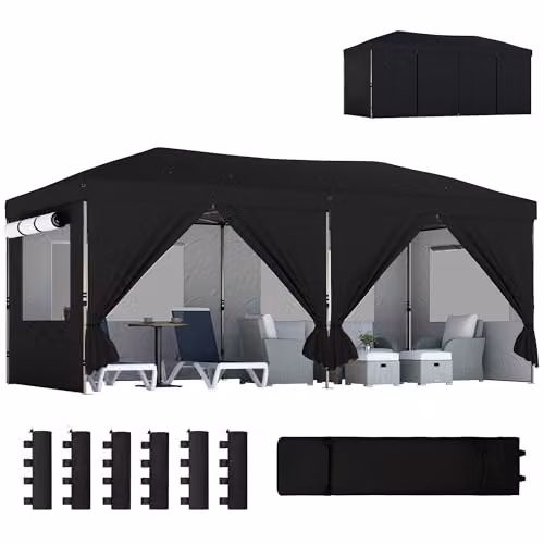 Outsunny Pop Up Gazebo with UPF 50+ Protection, Black, W: 300 cm, D: 300 cm, H: 285 cm