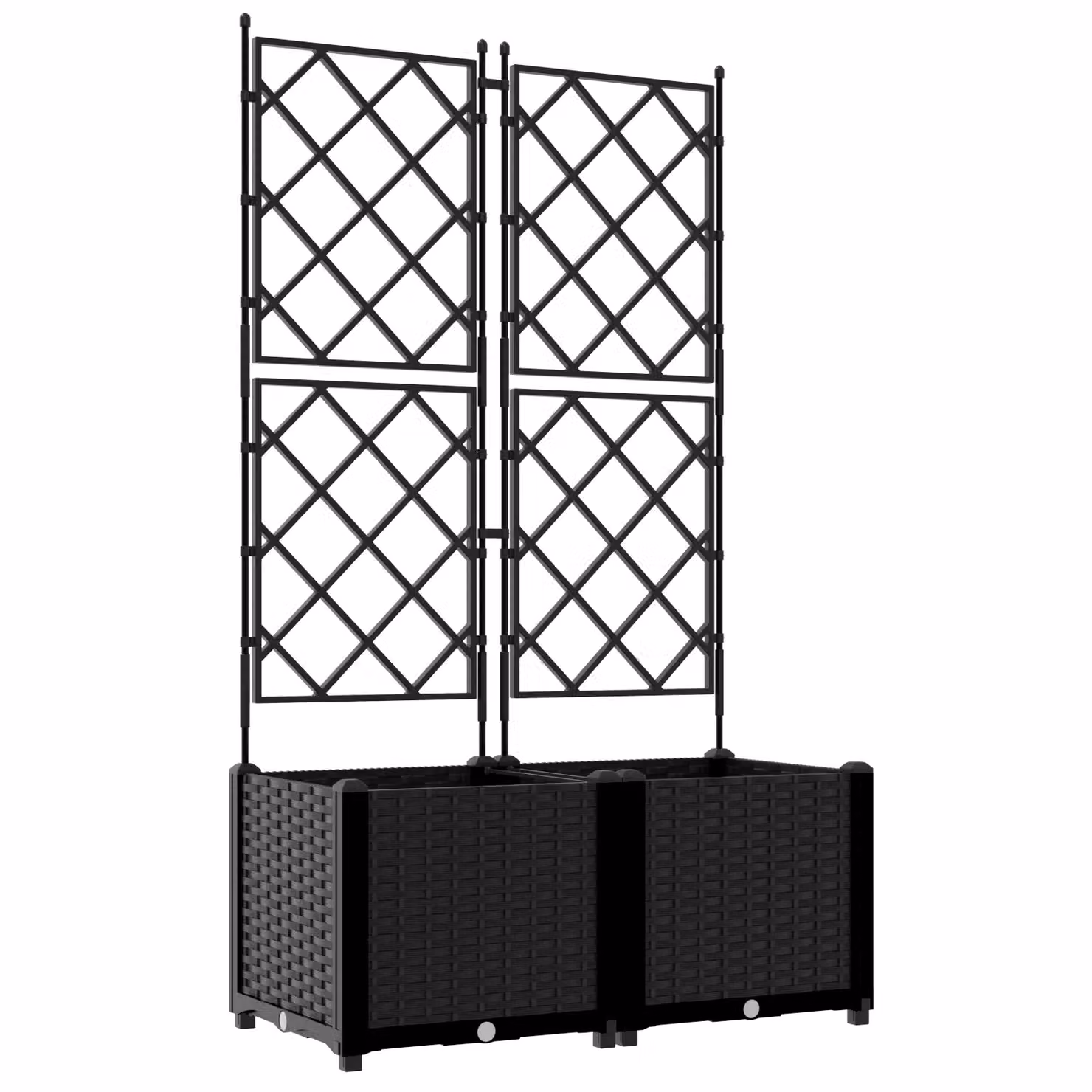 Berkfield Home Garden Planter with Trellis, 2 Piece Black Plastic Set, W: 80 cm, D: 40 cm, H: 143 cm – 2