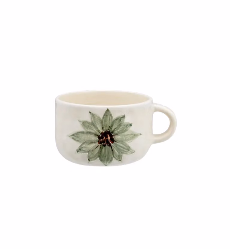 Anna + Nina Lily Floral Ceramic Cappuccino Mug in Green and White
