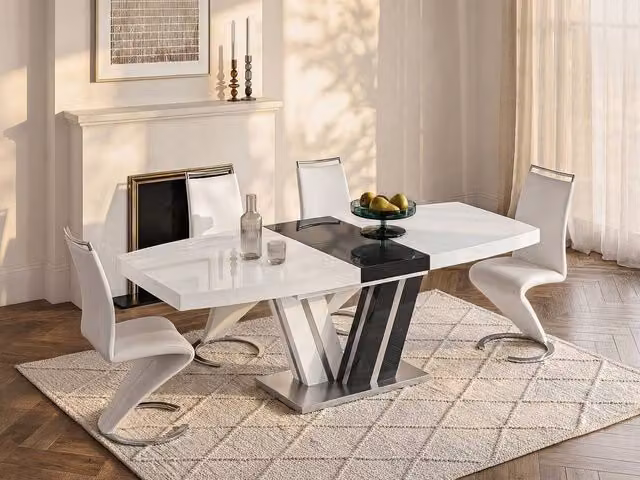 Vente-unique Modern Lacquered Extendable Rectangular Dining Table in Grey, White and Anthracite, W/D/H: 100 x 90 x 75 cm