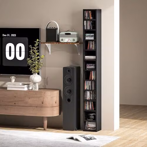 HOMCOM Black Corner CD Storage Unit with 12 Media Compartments, Height: 175 cm – 9