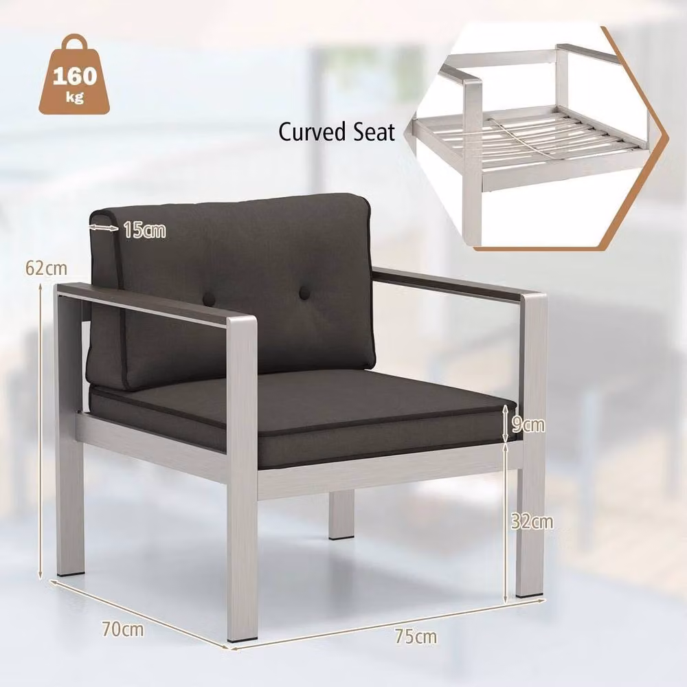 Havendro Modern Aluminium Garden Armchair with Grey Cushions – 2