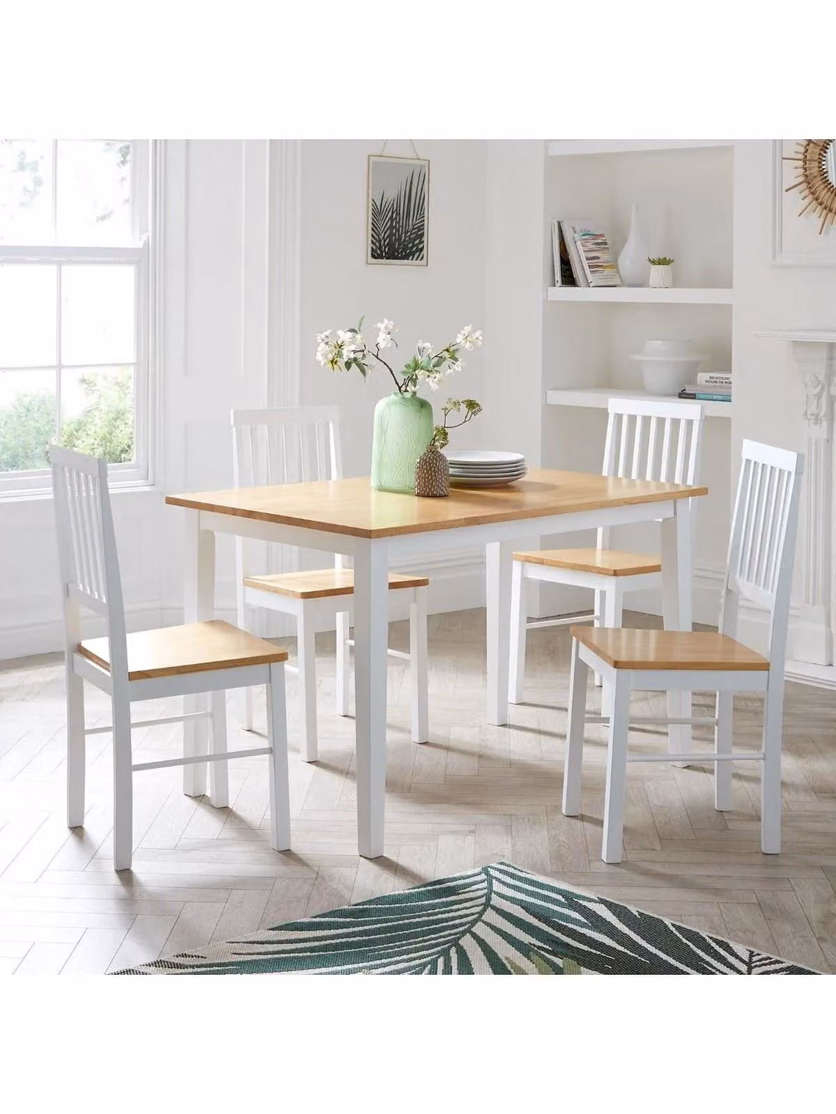 Michigan Dining Table and 4 Chairs Set in White and Wood Finish