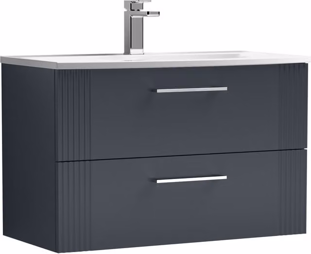 Balterley Wall Hung 2 Drawer Vanity Unit with Curved Basin, Dark Grey, Width: 80 cm