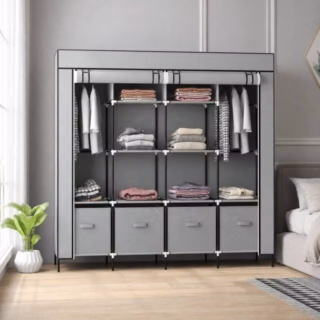 STILVORA Modern Grey Roll Shutter Wardrobe with Internal Drawers and Hanging Rod, H 166.0 cm x W 169.5 cm – 1