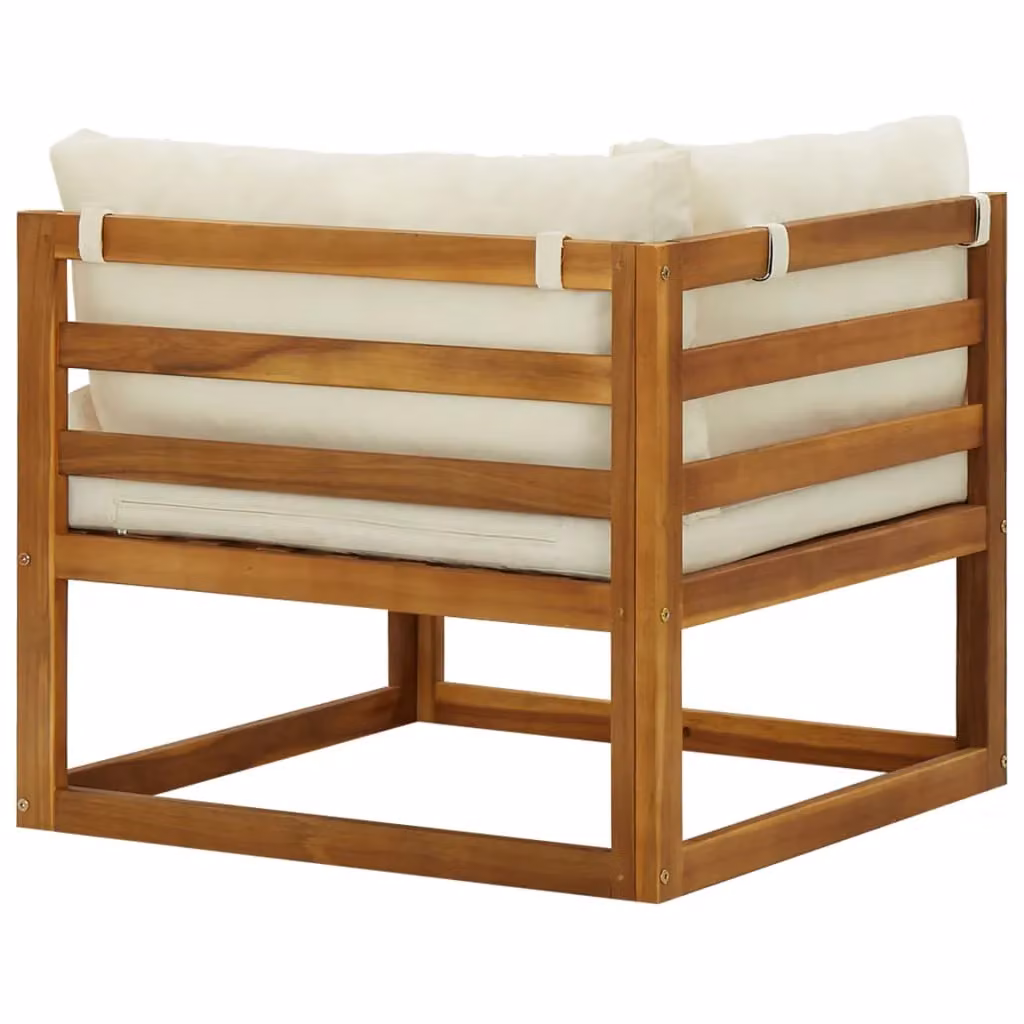 Berkfield Home 2-Piece L-Shape Sectional Corner Garden Sofa Set in Beige with Acacia Wood Frame and Cushions – 2