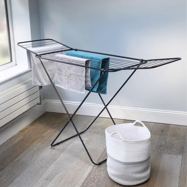 Innoteck Foldable Metal Winged Clothes Airer with 14m Drying Space, Black