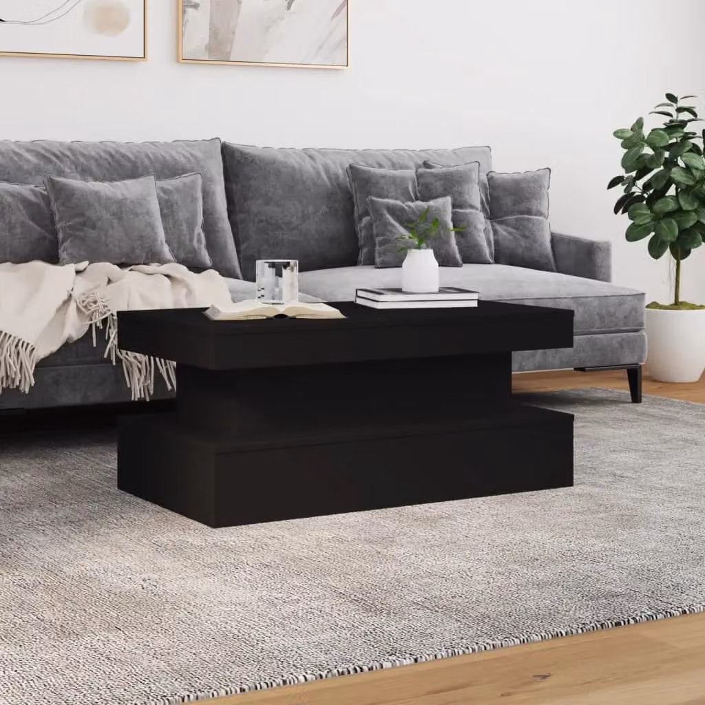 Berkfield Home Modern Black Coffee Table with LED Lights and Lift Mechanism, W: 90 cm, D: 50 cm, H: 40 cm – 4