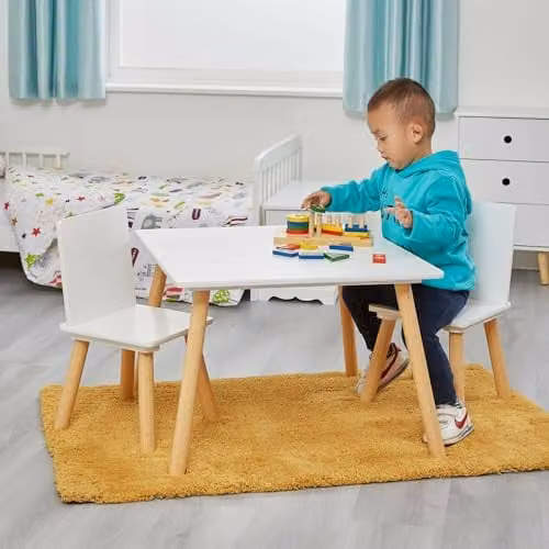 Liberty House Toys Wooden Table and Two Chair Set for Children in White and Pine, H44 x W60 x D60 cm