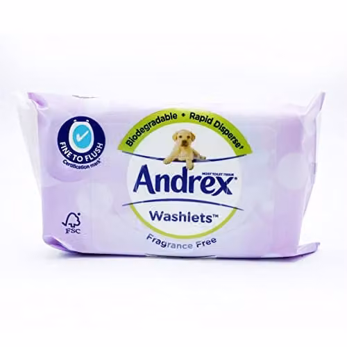 Andrex Fragrance Free Washlets Moist Toilet Tissue, White and Multicolour