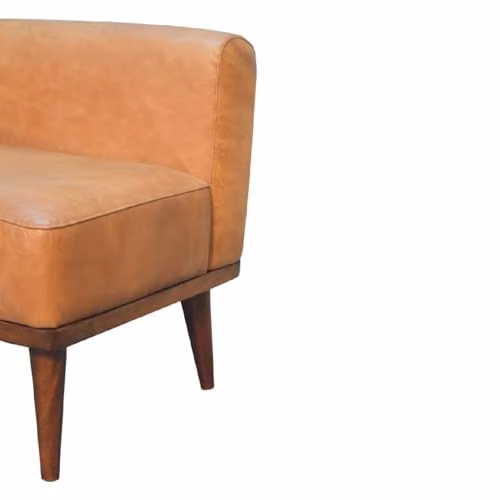 Artisan Furniture Scandinavian Mango Wood and Brown Leather Footstool with Backrest W/D/H: 60 x 50 x 50 cm – 6