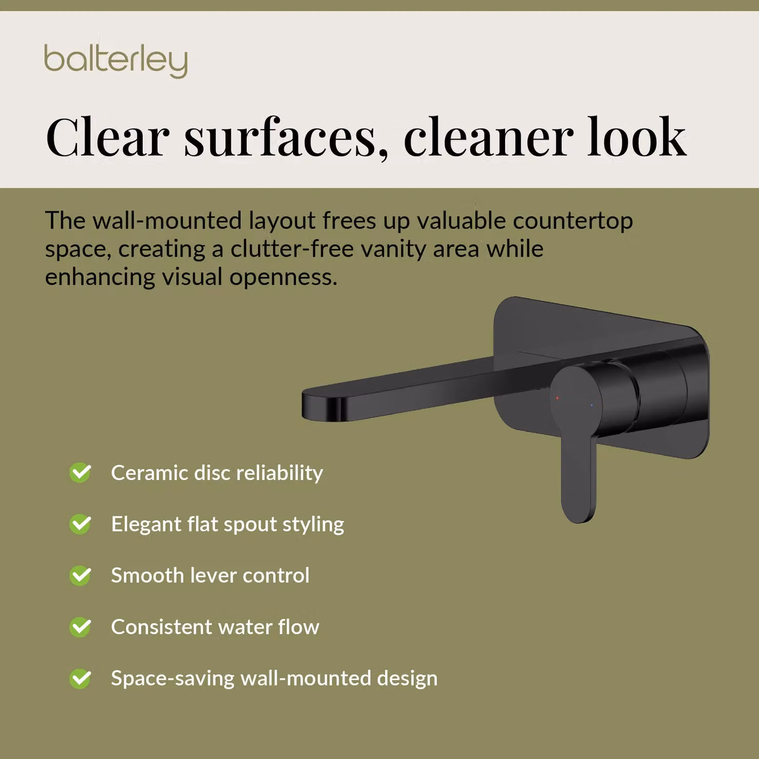 Balterley Pride Round Wall Mounted Two Handle Basin Mixer Tap with Back Plate in Matt Black – 3