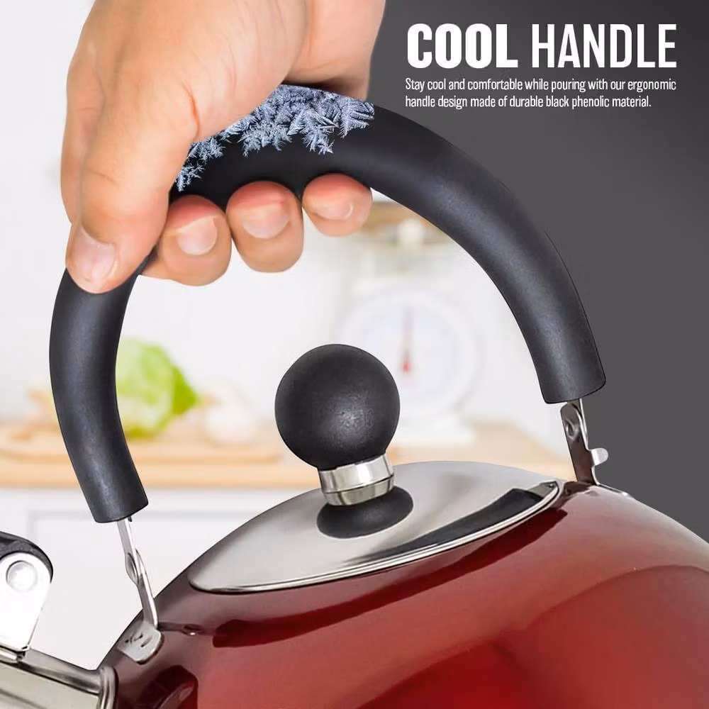 BARGAINS-GALORE Red Stainless Steel Lightweight Whistling Camping Kettle, 2.5 l – 4