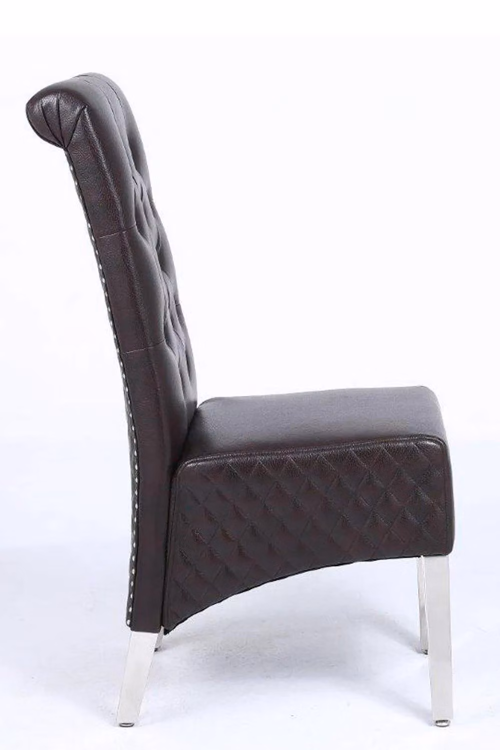 Modernique Aire High Back Dining Chairs, Set of 2, Brown Leather with Chrome Legs – 6