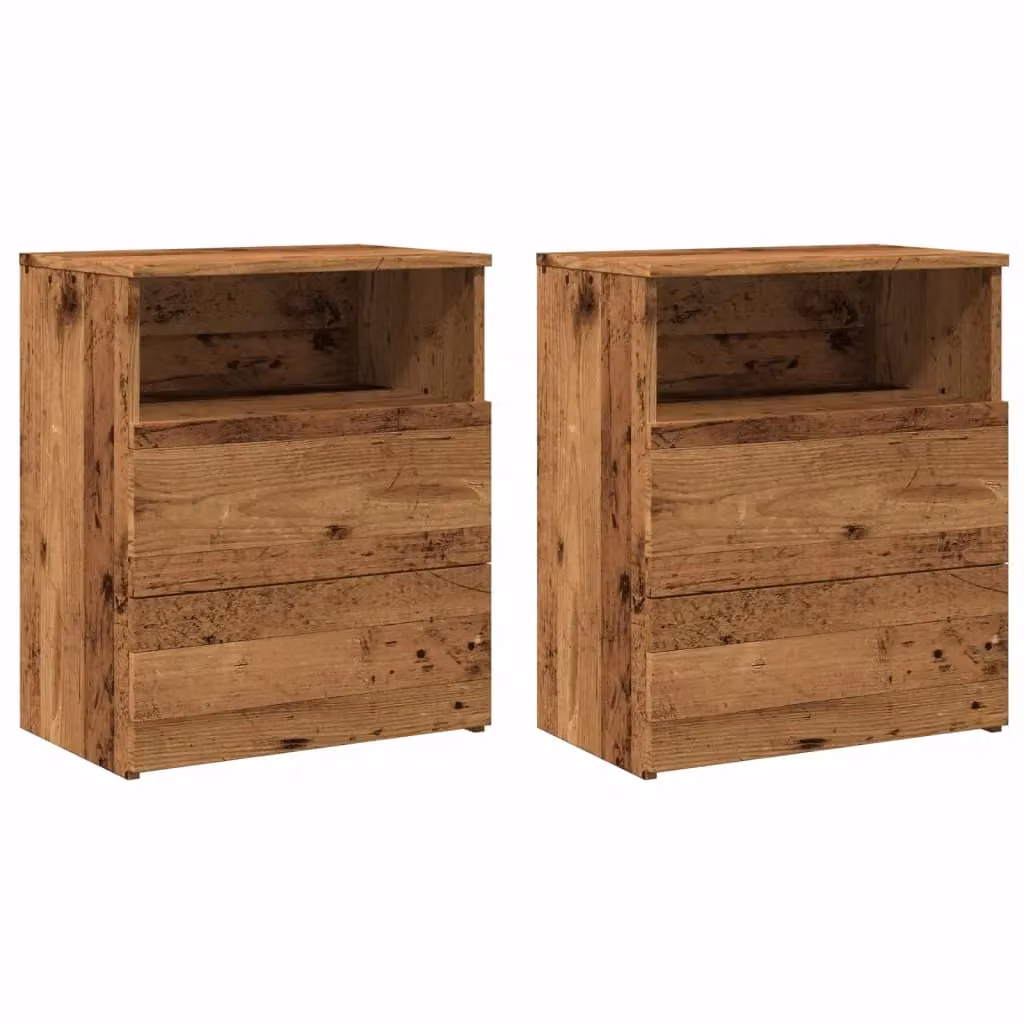 Berkfield Home Set of 2 Rustic Brown Bedside Cabinets in Old Wood, W/D/H: 50 x 32 x 60 cm – 2
