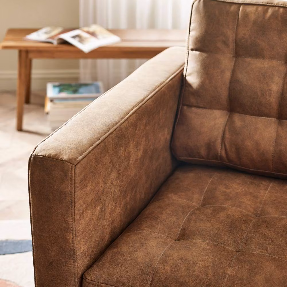 FurnitureboxUK Jade Modern Faux Leather Armchair with Solid Wood Frame in Tan – 5
