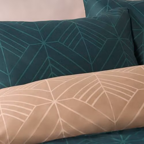 OHS Kingsize Reversible Geometric Duvet Cover and Pillowcase Set in Petrol and Beige, Microfibre Bedding – 3