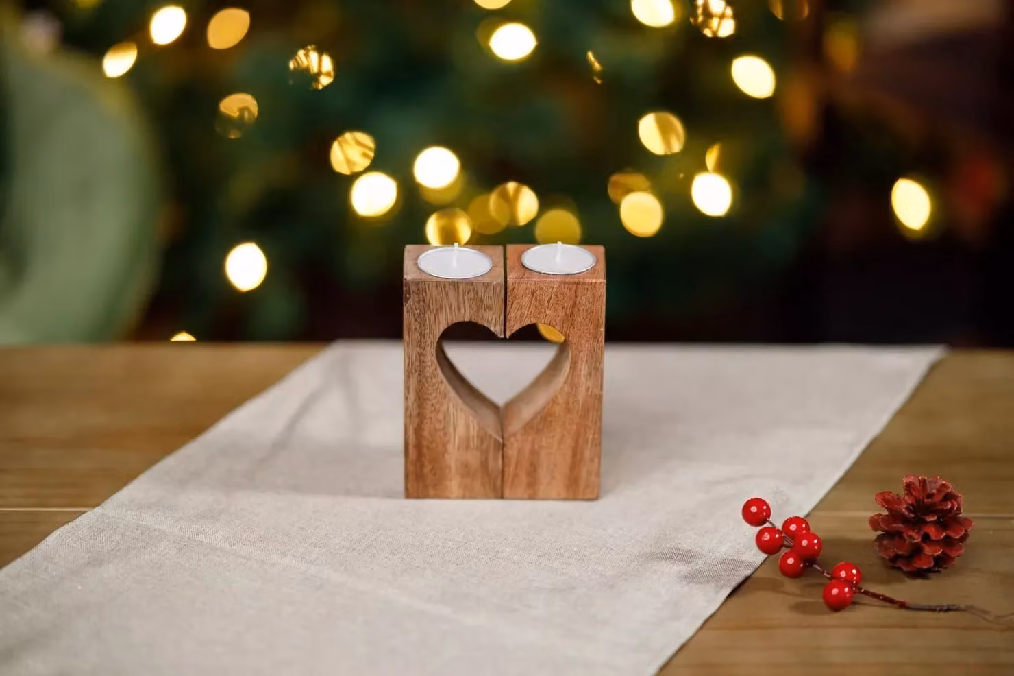 Marco Paul Cut Out Heart Wooden Tea Light Holder in Brown and Sand – 5