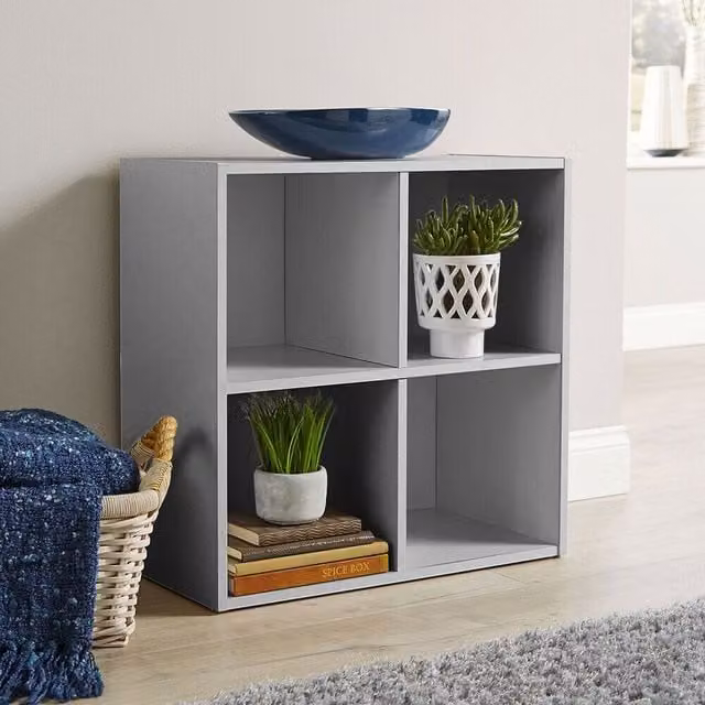 Home Source 4 Cube Freestanding Storage Shelf Unit in Grey