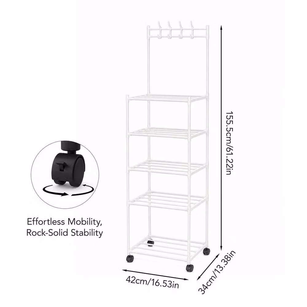EONLION White 5 Tier Metal Shelving Unit with Wheels for Kitchen or Bathroom, Width: 50 cm – 2