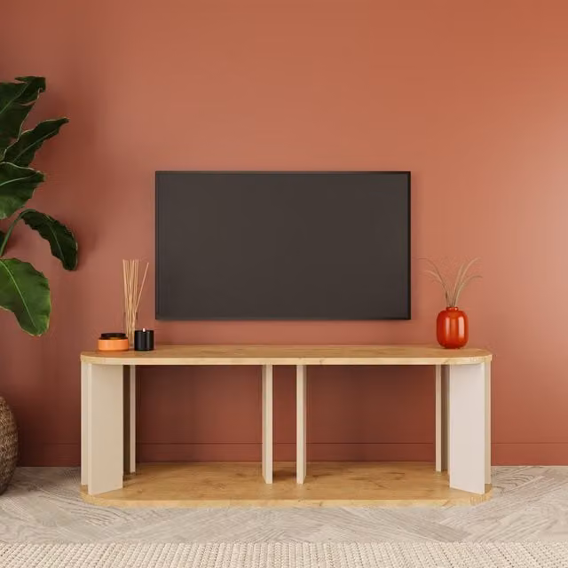 Bimossa Ursula Modern Wood TV Stand in Grey and Brown, W: 114 cm, D: 40 cm, H: 44 cm