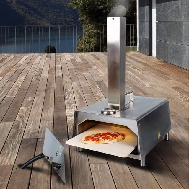 Shatchi Portable Charcoal Pizza Oven with Stone in Silver