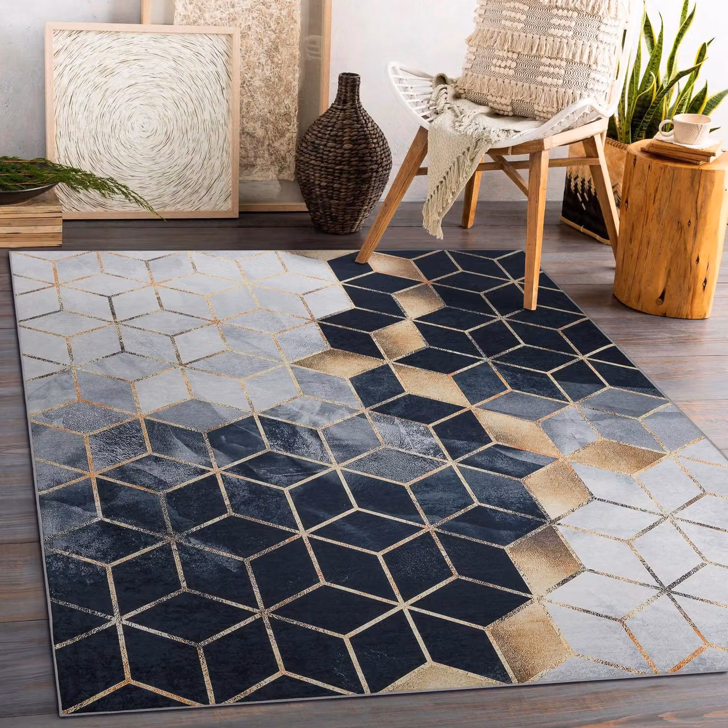 RugsX Andre Geometric Black Polyester Rug, W: 120 cm x L: 170 cm – 3