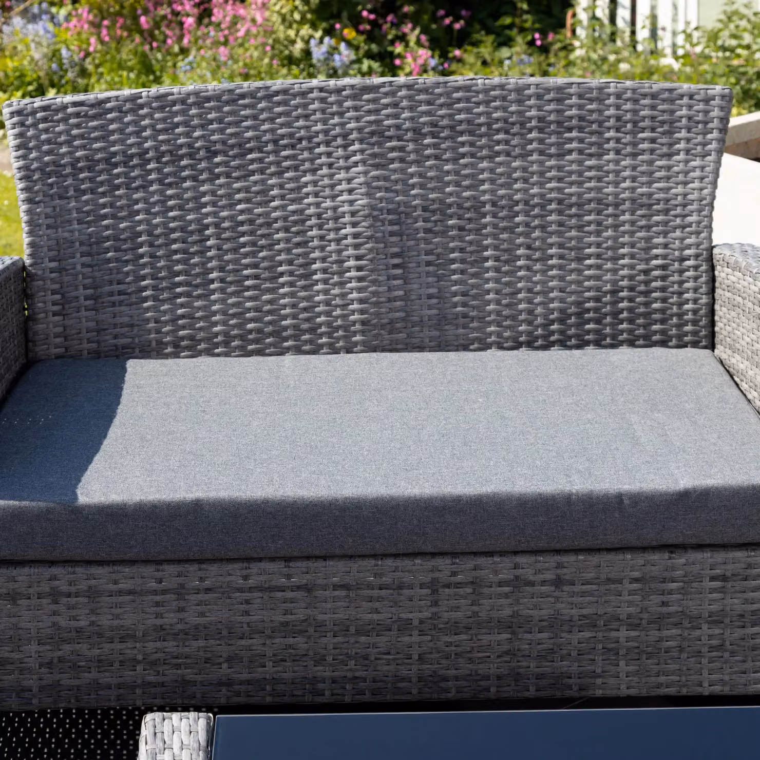 Artemis Home Covea Dark Grey Rattan Garden Lounge Set with 2 Seat Sofa, 2 Chairs and Glass Table – 3