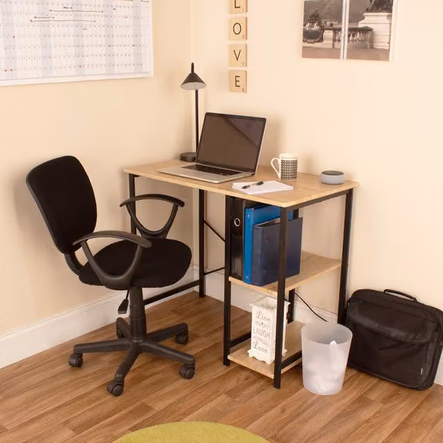 Core Products Ltd Modern Home Office Desk, Chair and Shelf Set in Light Oak and Black