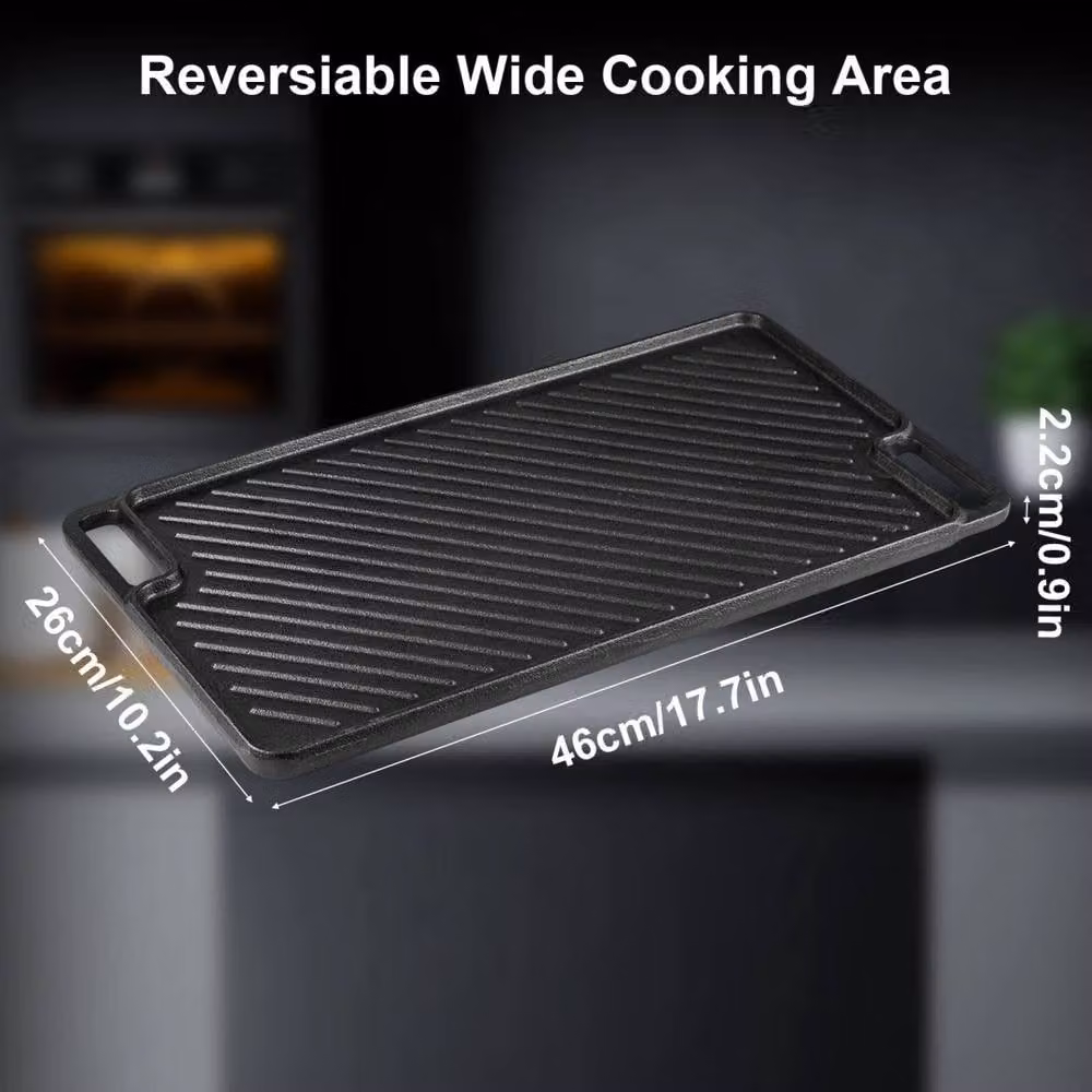 Kelvenix Cast Iron Griddle Pan, Pre-Seasoned Non-Stick BBQ Grill Pan, Black – 3