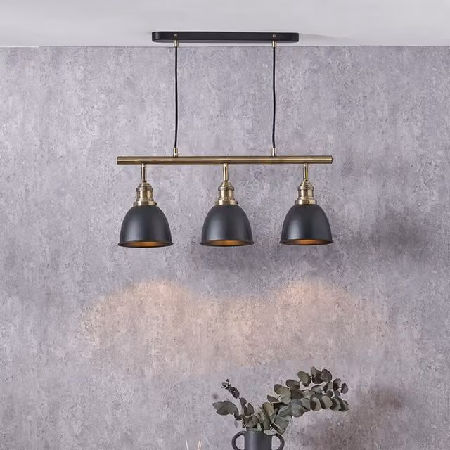 Pacific Lifestyle Modern Adjustable Suspended Kitchen Island Bar Lights in Black and Gold/Brass Metal