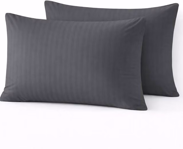 Homes-Linen Set of 2 Striped Microfibre Pillowcases in Grey, W/H: 50 x 70 cm – 1