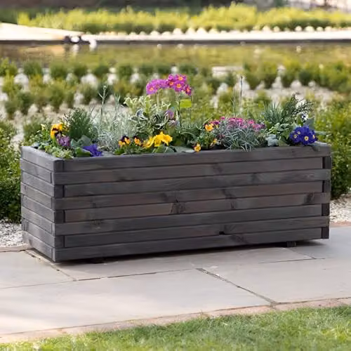 Primrose Wooden Raised Trough Planter in Grey and Brown W/D/H: 40 x 38 x 40 cm