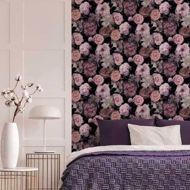 Fresco Pandora Drama Floral Botanical Wallpaper in Pink and Purple