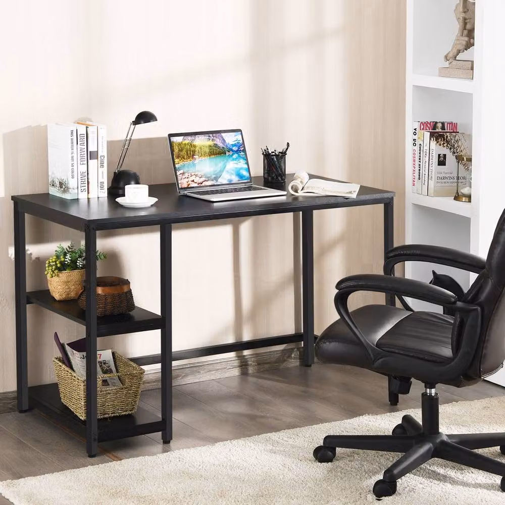 Costway Industrial Computer Desk with Storage Shelves, Black, W: 120 cm, D: 60 cm – 3