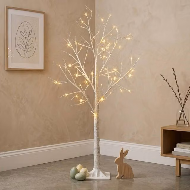 Garden Greatness 3ft Light Up LED Easter Birch Tree in White and Multicolour