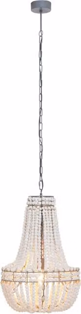 Orsina White and Grey Boho Wooden Beaded Chandelier, Handmade Hanging Pendant Light with Adjustable Height – 1