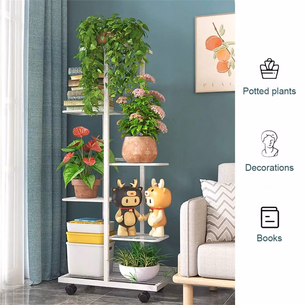Nordara White 6 Tier Metal Plant Shelf Rack, W/D/H: 110 x 35 x 35 cm – 3
