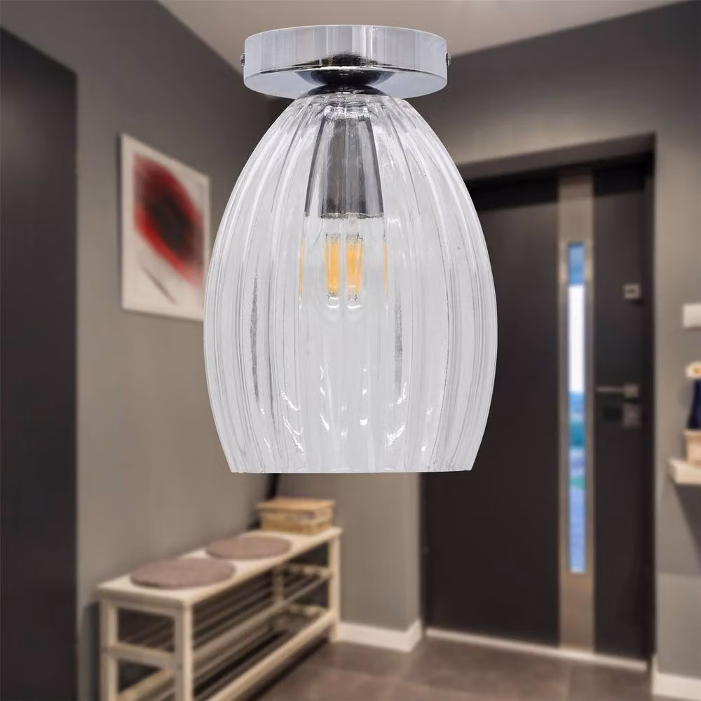 First Choice Lighting Birch Chrome Ceiling Light Fitting with Transparent Fluted Glass – 2