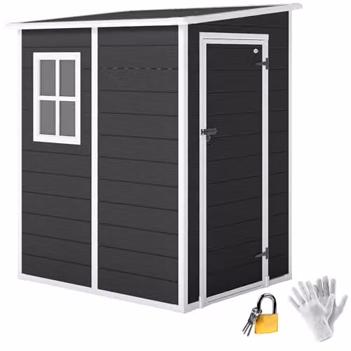 Outsunny Black Plastic Pent Garden Shed with Window and Lock