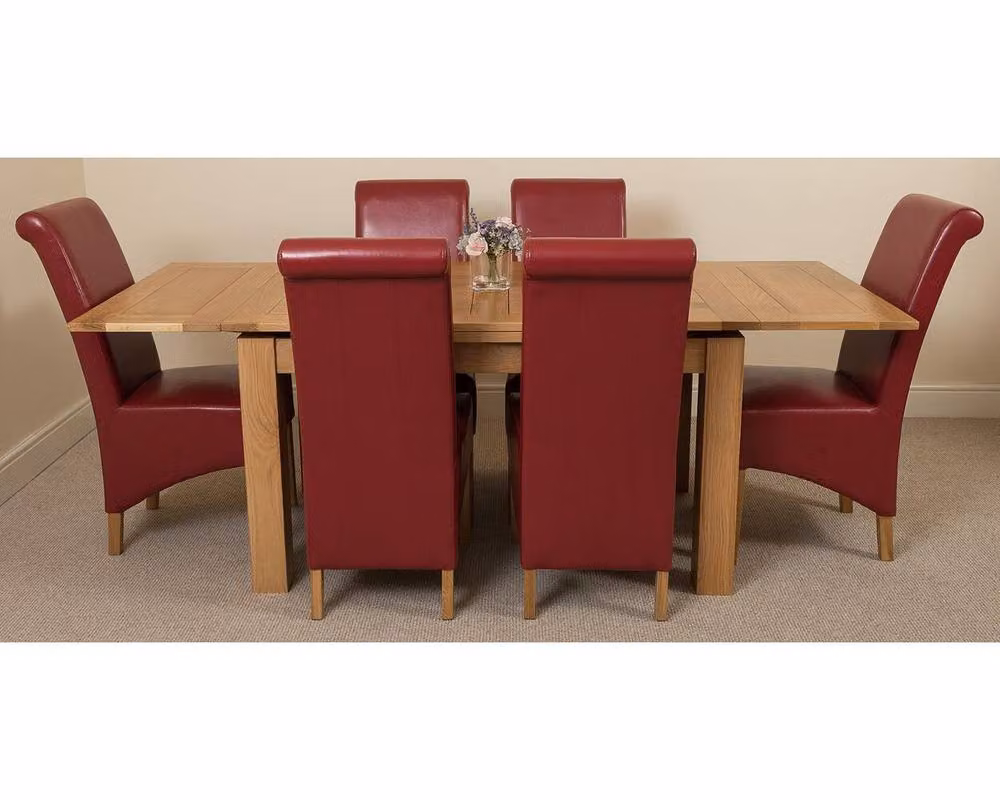 Thats Furniture Richmond Oak Extending Dining Table with 6 Red Montana Leather Chairs – 2