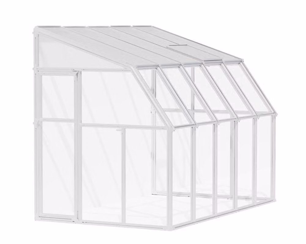Palram Lean To Greenhouse Sun Room in White, L324 x W200.5 x H247 cm – 2